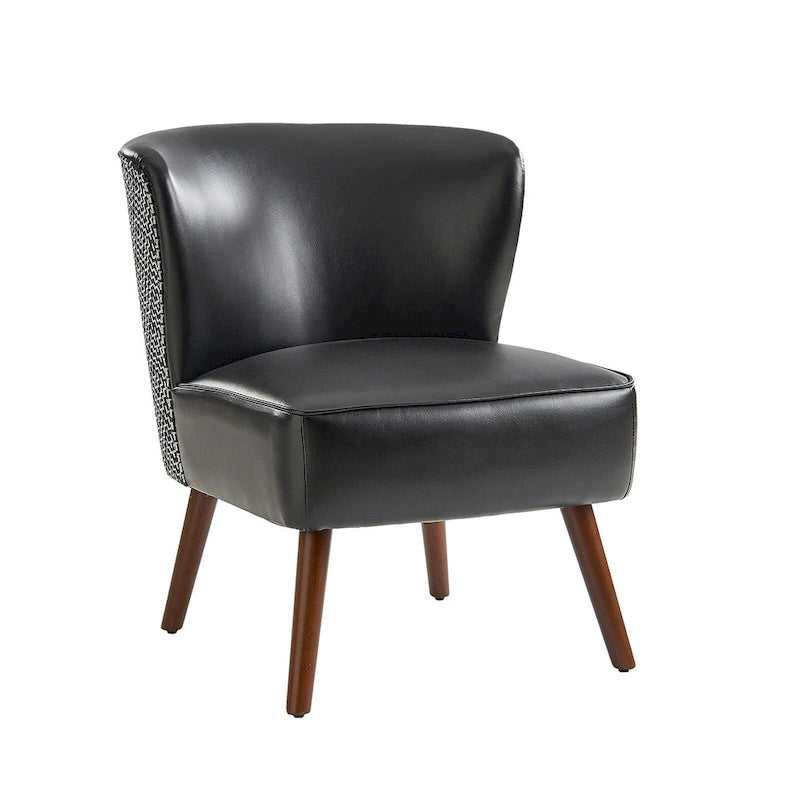 Mid-Century Modern Wingback Side Armchair with Solid Wood Legs