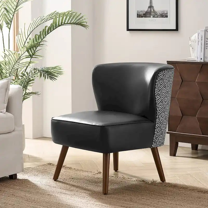Mid-Century Modern Wingback Side Armchair with Solid Wood Legs