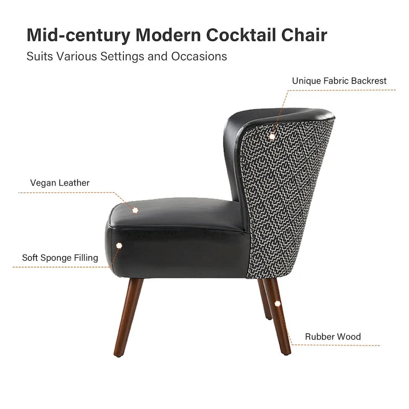 Mid-Century Modern Wingback Side Armchair with Solid Wood Legs