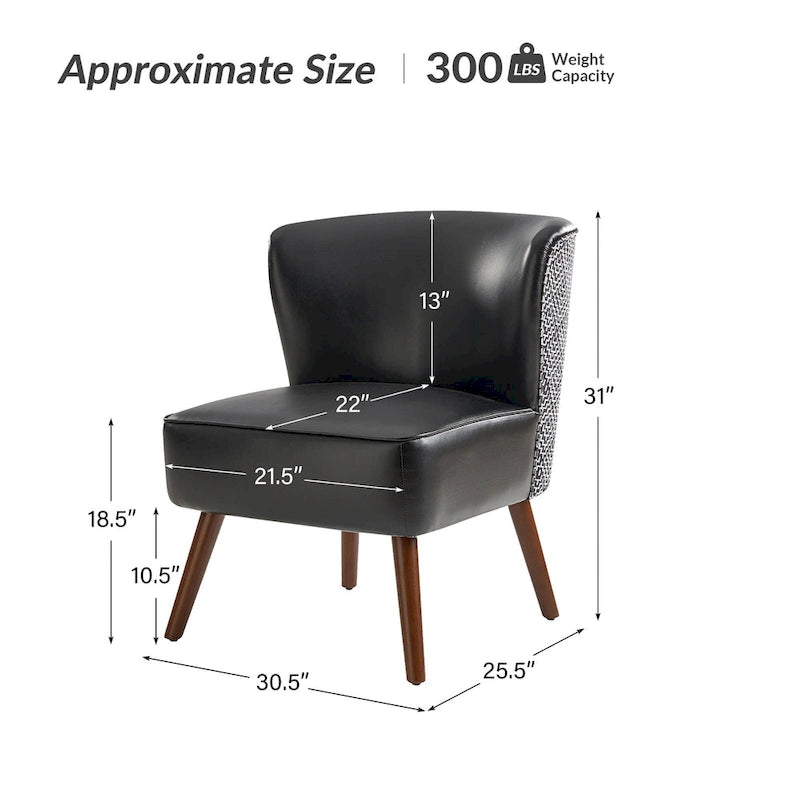 Mid-Century Modern Wingback Side Armchair with Solid Wood Legs