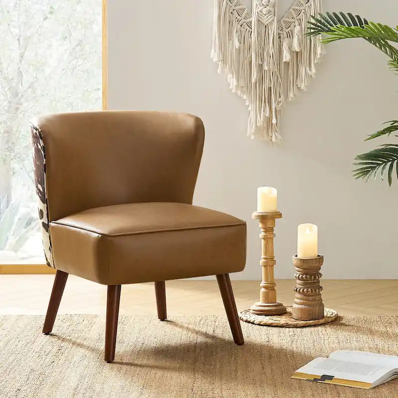 Mid-Century Modern Wingback Side Armchair with Solid Wood Legs