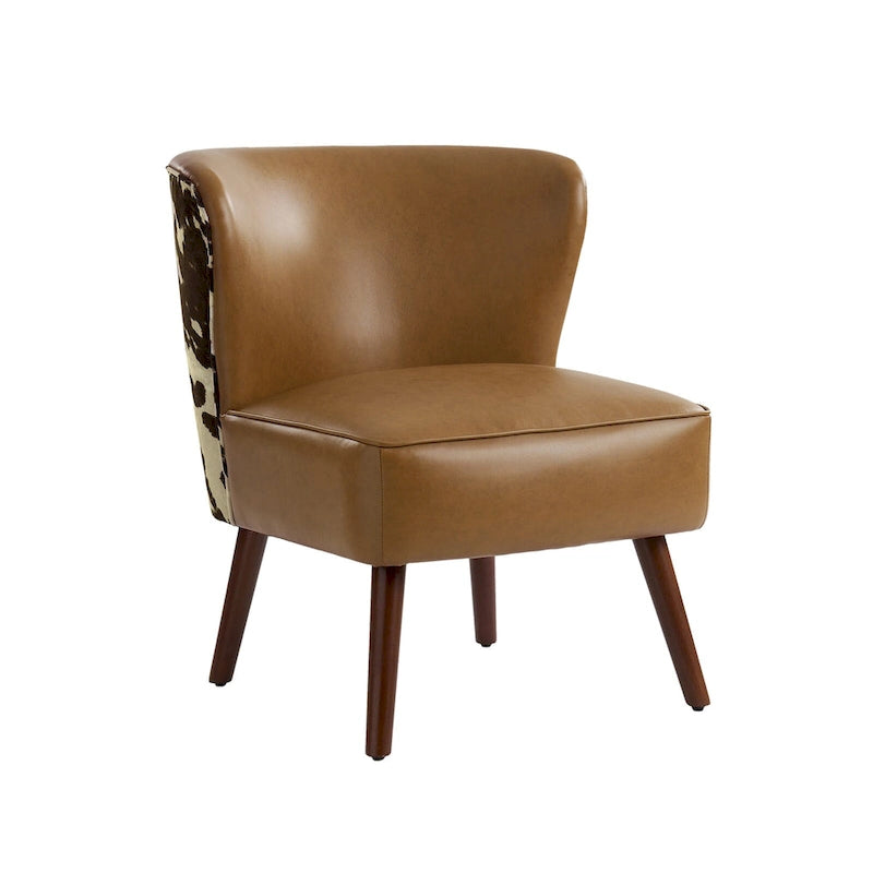 Mid-Century Modern Wingback Side Armchair with Solid Wood Legs