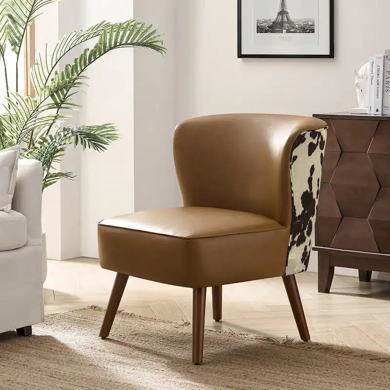 Mid-Century Modern Wingback Side Armchair with Solid Wood Legs