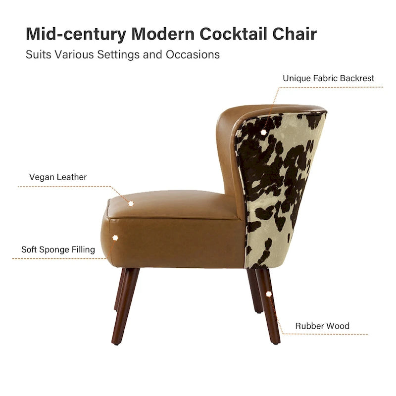 Mid-Century Modern Wingback Side Armchair with Solid Wood Legs