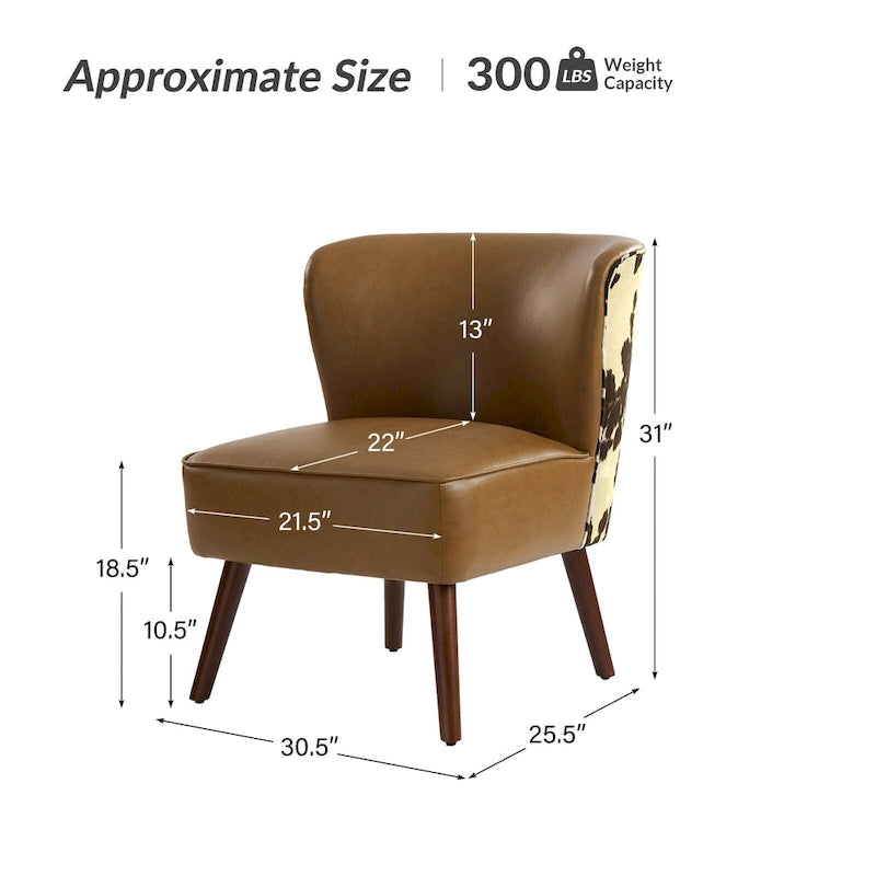 Mid-Century Modern Wingback Side Armchair with Solid Wood Legs