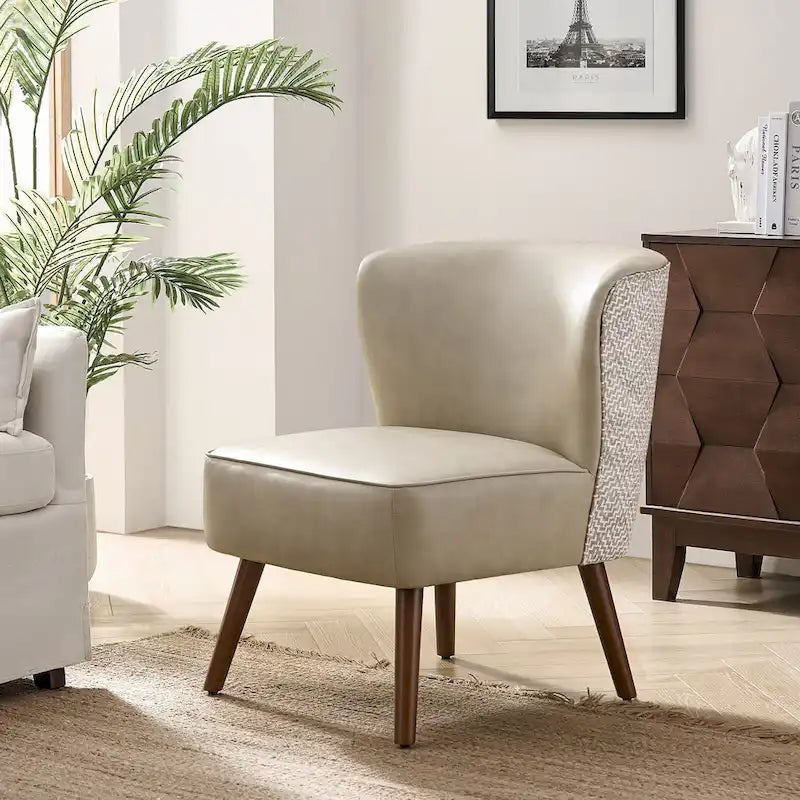 Mid-Century Modern Wingback Side Armchair with Solid Wood Legs