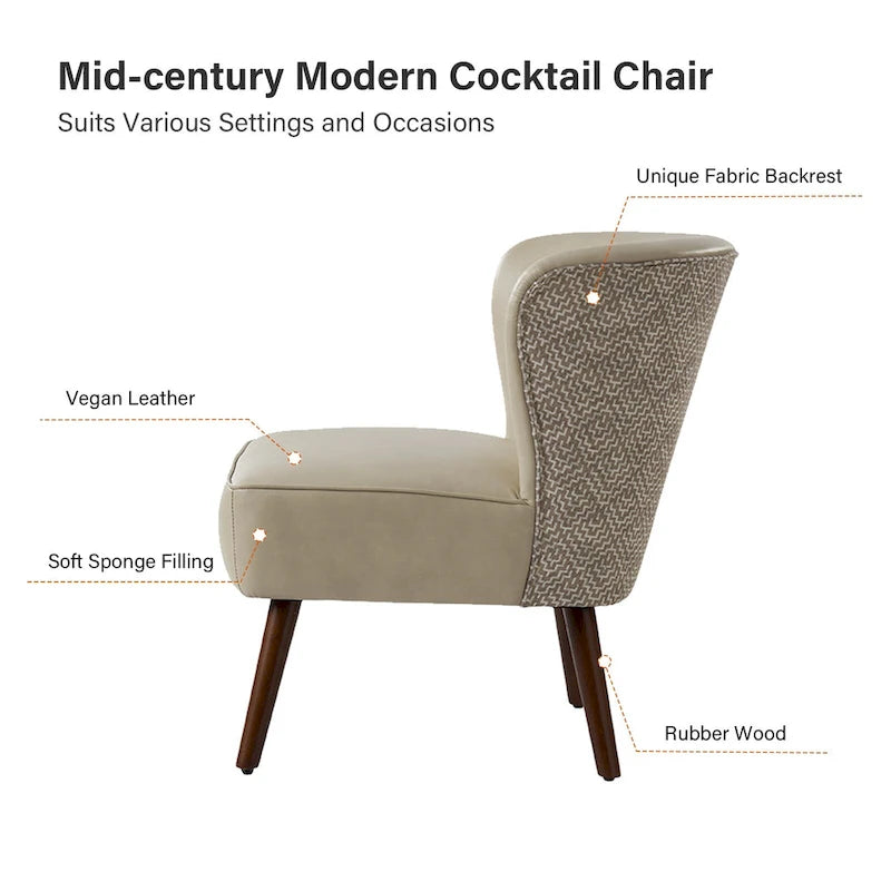 Mid-Century Modern Wingback Side Armchair with Solid Wood Legs