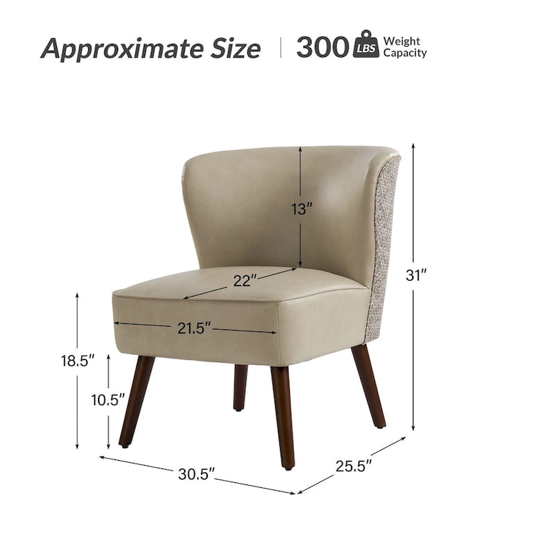 Mid-Century Modern Wingback Side Armchair with Solid Wood Legs