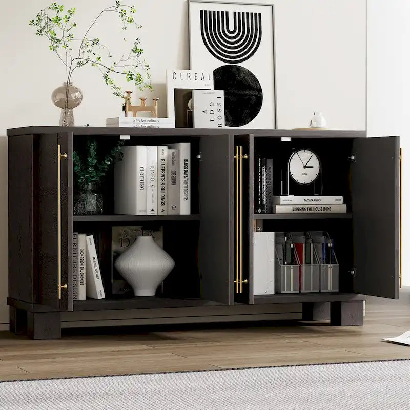 Wood Traditional Style Sideboard with Adjustable Shelves