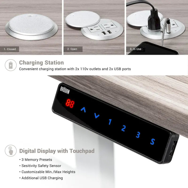 Electric L-Shape Standing Desk, Adjustable Height