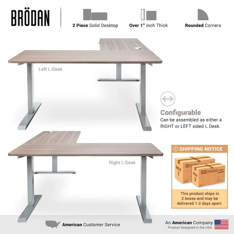 Electric L-Shape Standing Desk, Adjustable Height