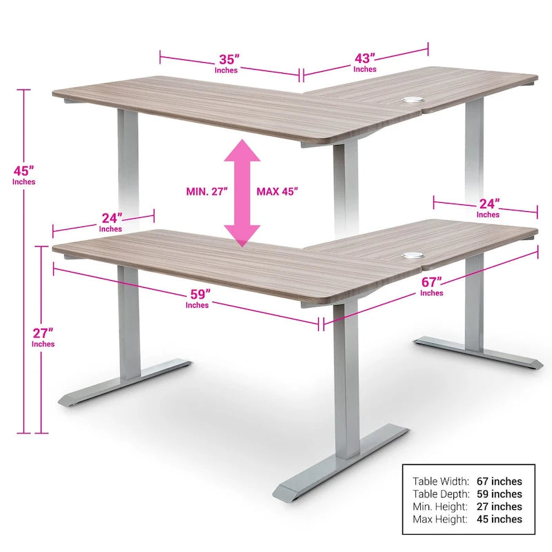Electric L-Shape Standing Desk, Adjustable Height