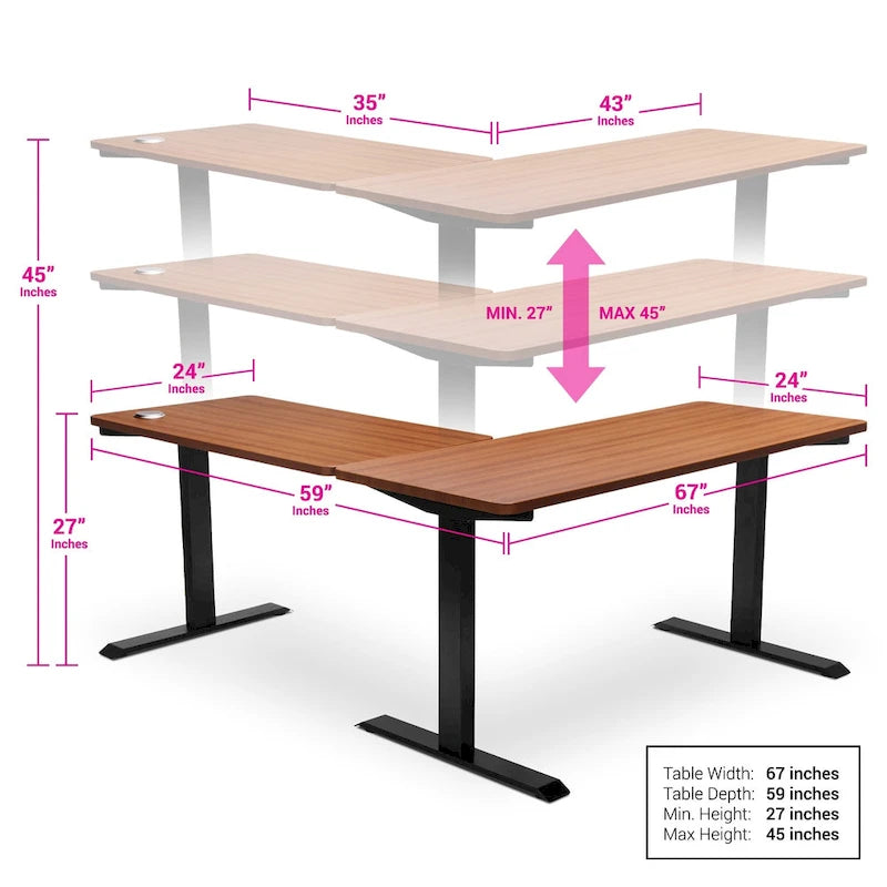 Electric L-Shape Standing Desk, Adjustable Height