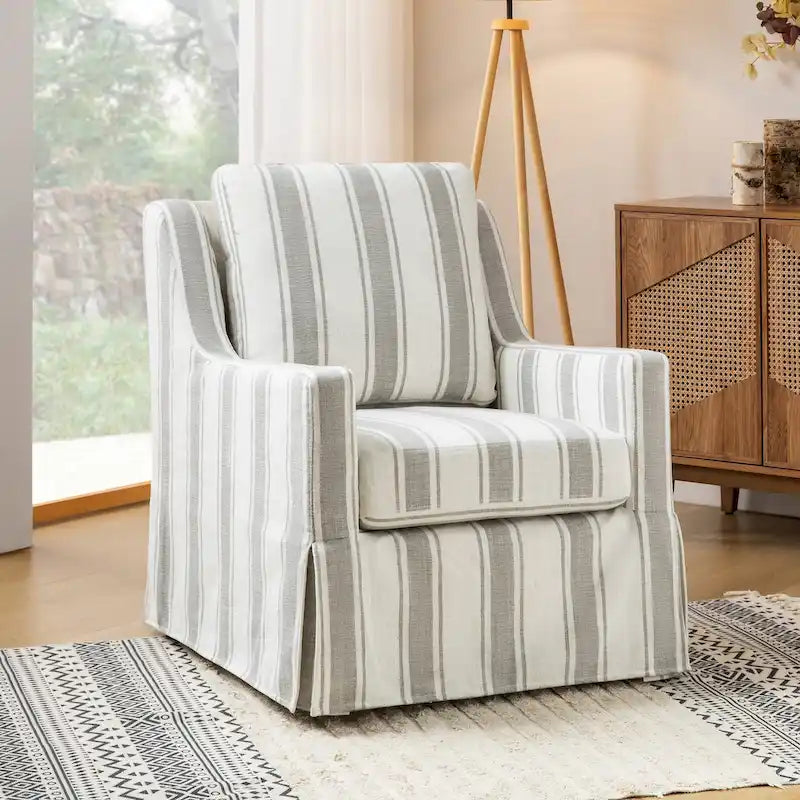 Farmhouse Slipcover Gliding Swivel Accent Chair