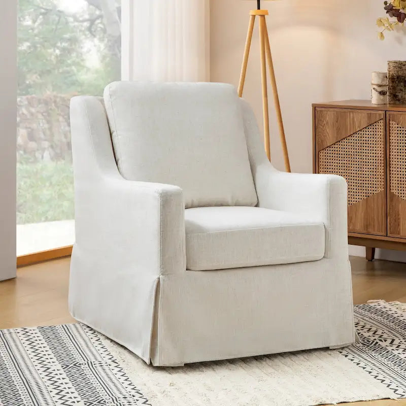 Farmhouse Slipcover Gliding Swivel Accent Chair