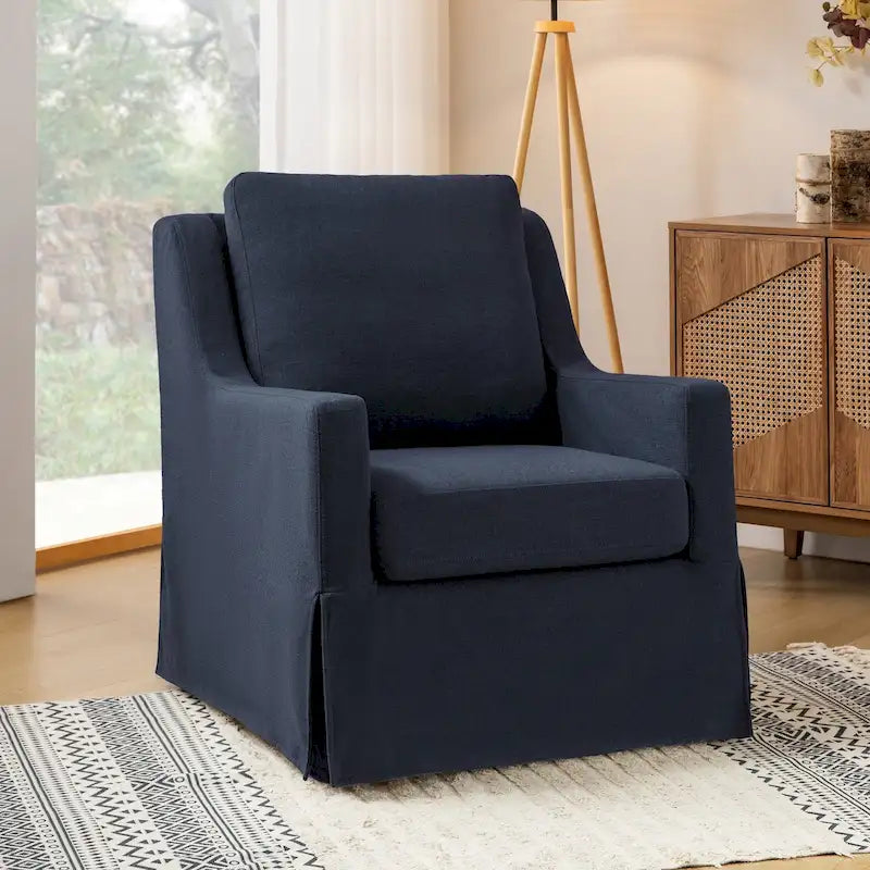 Farmhouse Slipcover Gliding Swivel Accent Chair