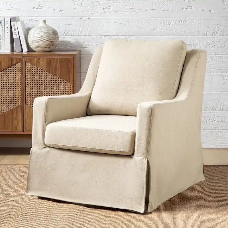 Farmhouse Slipcover Gliding Swivel Accent Chair