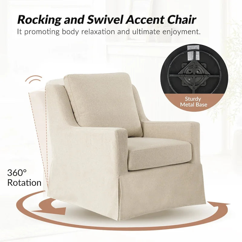 Farmhouse Slipcover Gliding Swivel Accent Chair