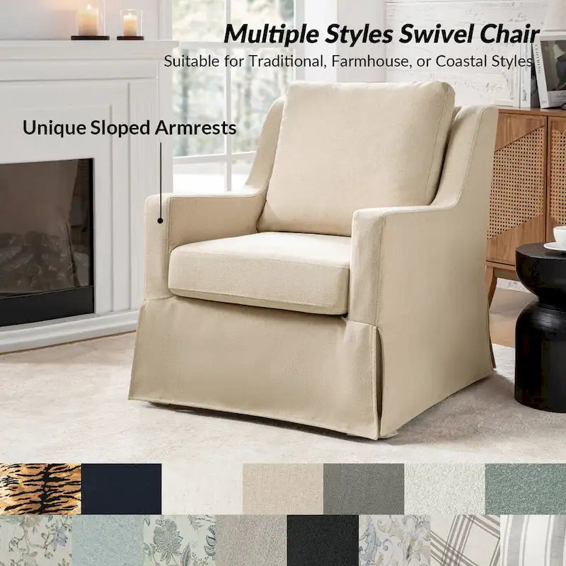 Farmhouse Slipcover Gliding Swivel Accent Chair