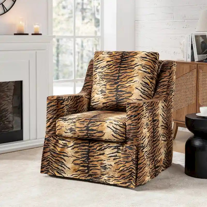 Farmhouse Slipcover Gliding Swivel Accent Chair