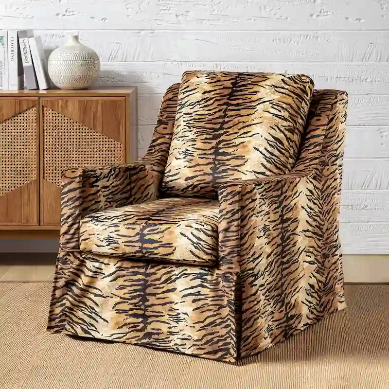 Farmhouse Slipcover Gliding Swivel Accent Chair