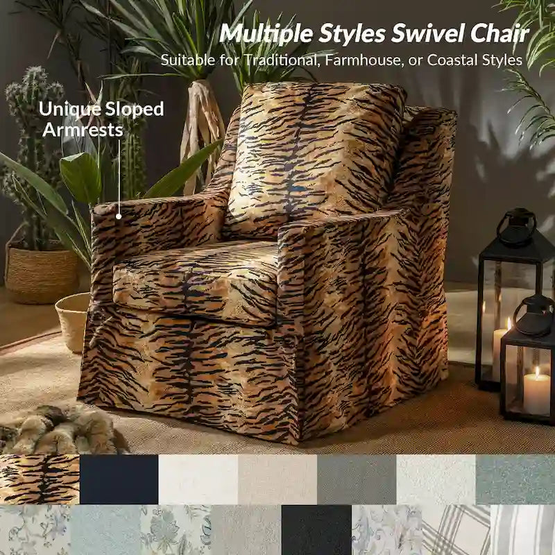 Farmhouse Slipcover Gliding Swivel Accent Chair