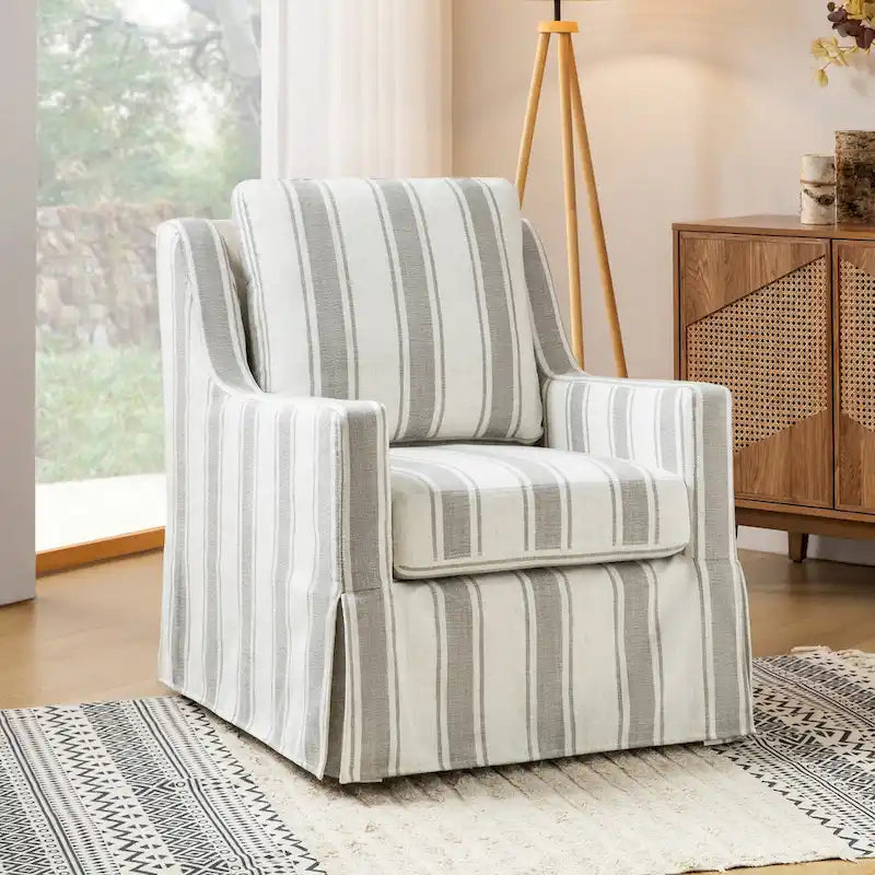 Farmhouse Slipcover Gliding Swivel Accent Chair