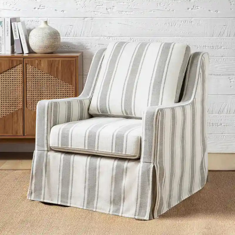 Farmhouse Slipcover Gliding Swivel Accent Chair