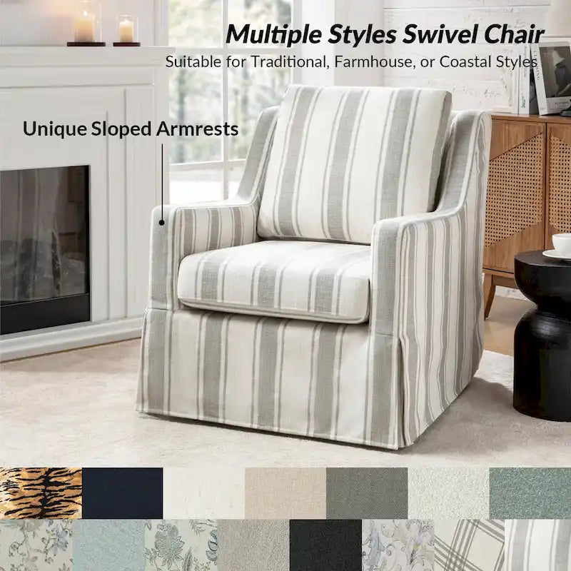 Farmhouse Slipcover Gliding Swivel Accent Chair