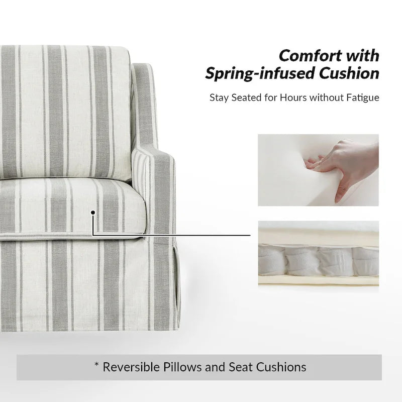Farmhouse Slipcover Gliding Swivel Accent Chair