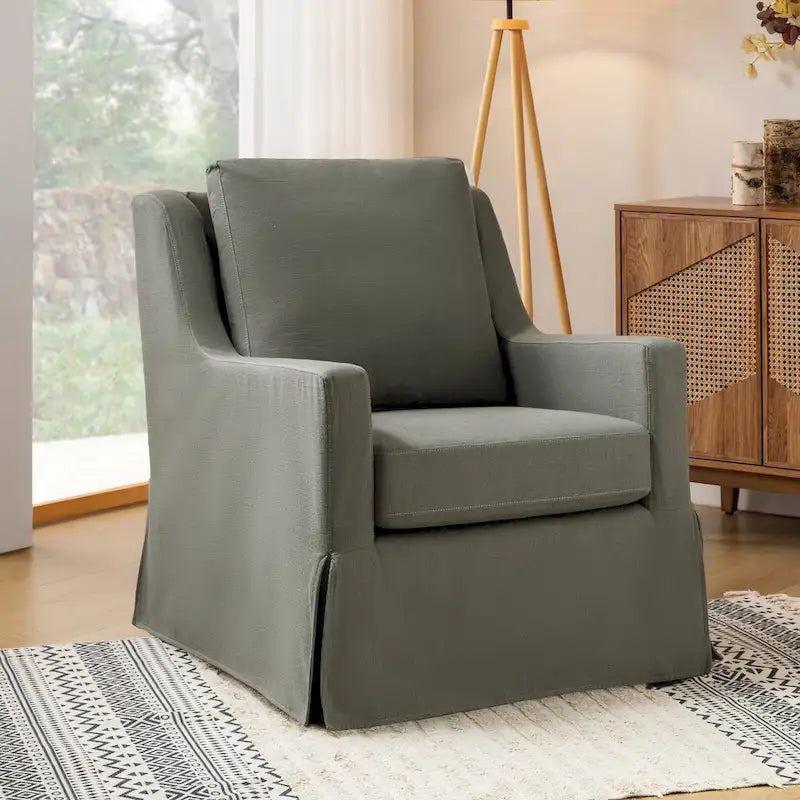 Farmhouse Slipcover Gliding Swivel Accent Chair