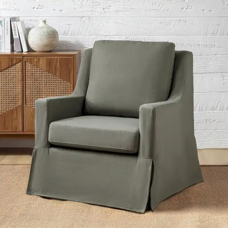 Farmhouse Slipcover Gliding Swivel Accent Chair