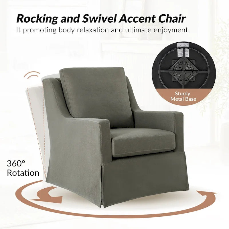 Farmhouse Slipcover Gliding Swivel Accent Chair