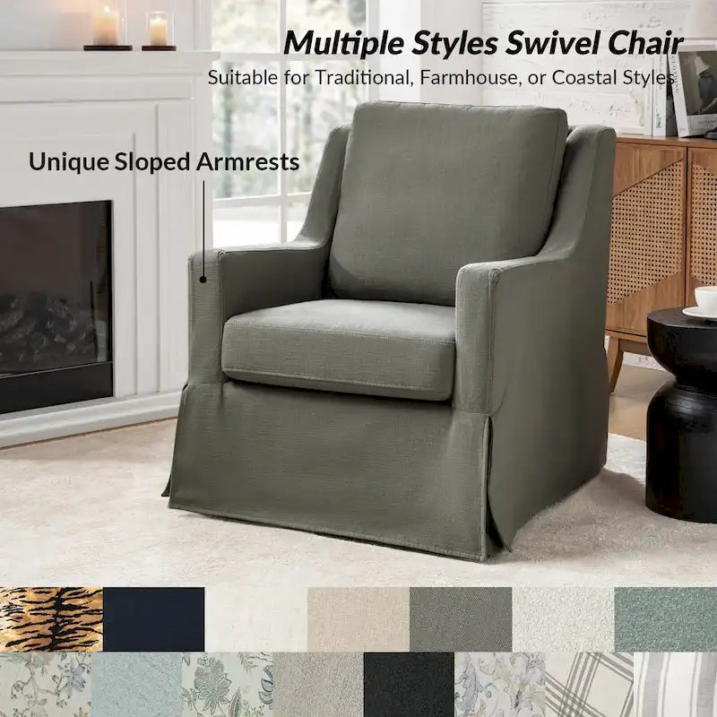Farmhouse Slipcover Gliding Swivel Accent Chair