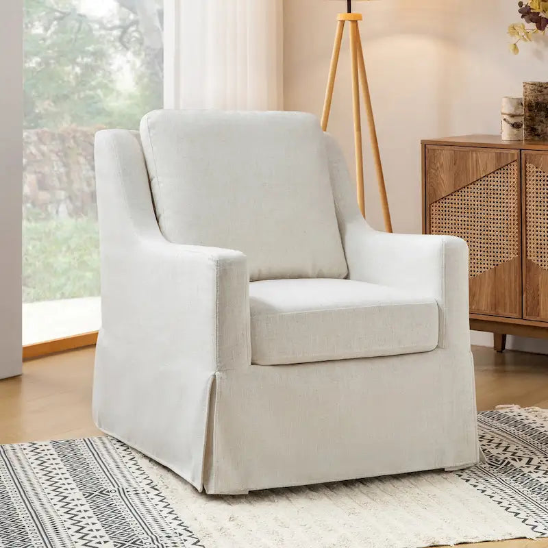 Farmhouse Slipcover Gliding Swivel Accent Chair