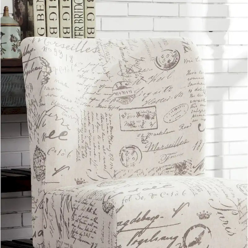 Chalkboard Light Print Fabric Armless Contemporary Accent Chair, for Living Room