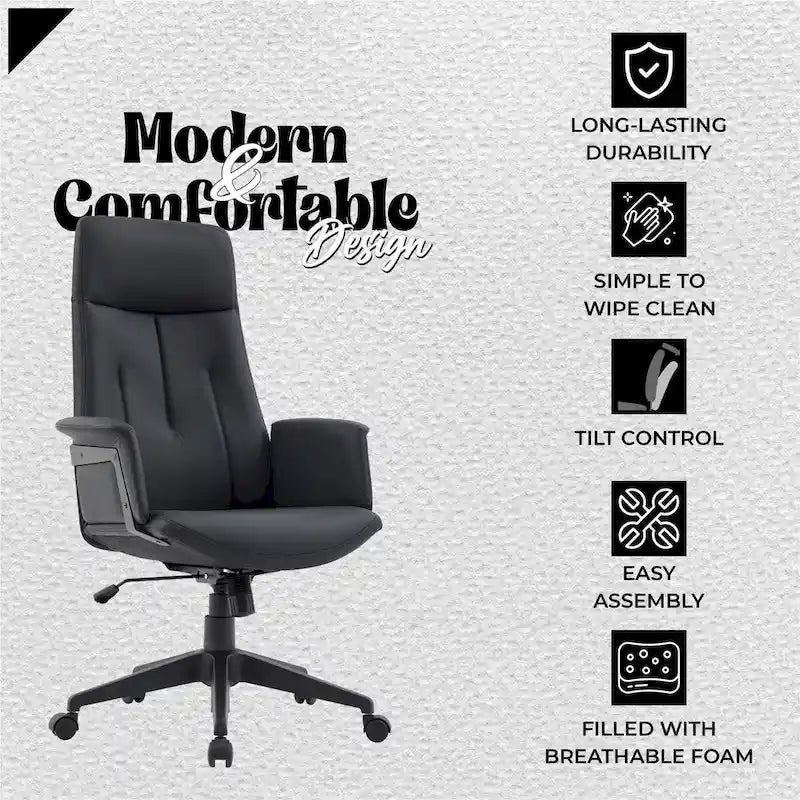 High-Back PU Leather Ergonomic Office Chair with Lumbar Support and Swivel
