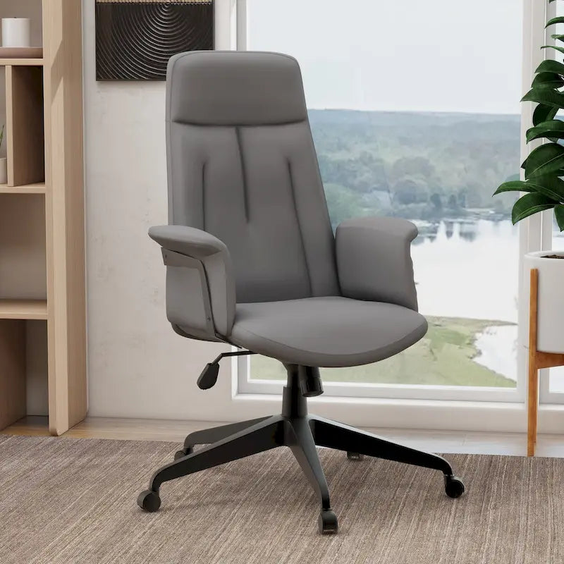 High-Back PU Leather Ergonomic Office Chair with Lumbar Support and Swivel