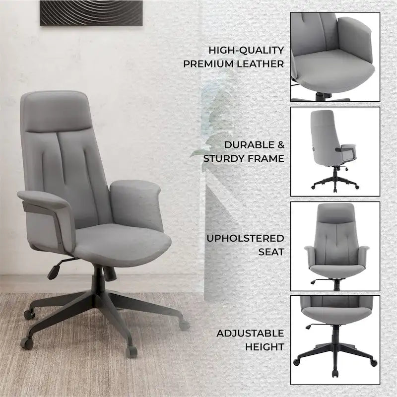 High-Back PU Leather Ergonomic Office Chair with Lumbar Support and Swivel