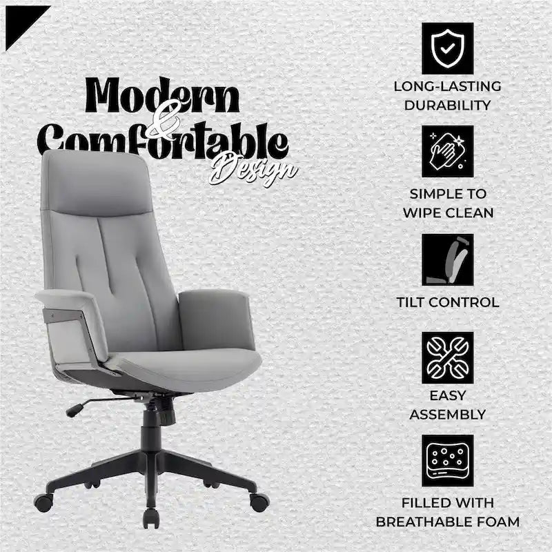 High-Back PU Leather Ergonomic Office Chair with Lumbar Support and Swivel