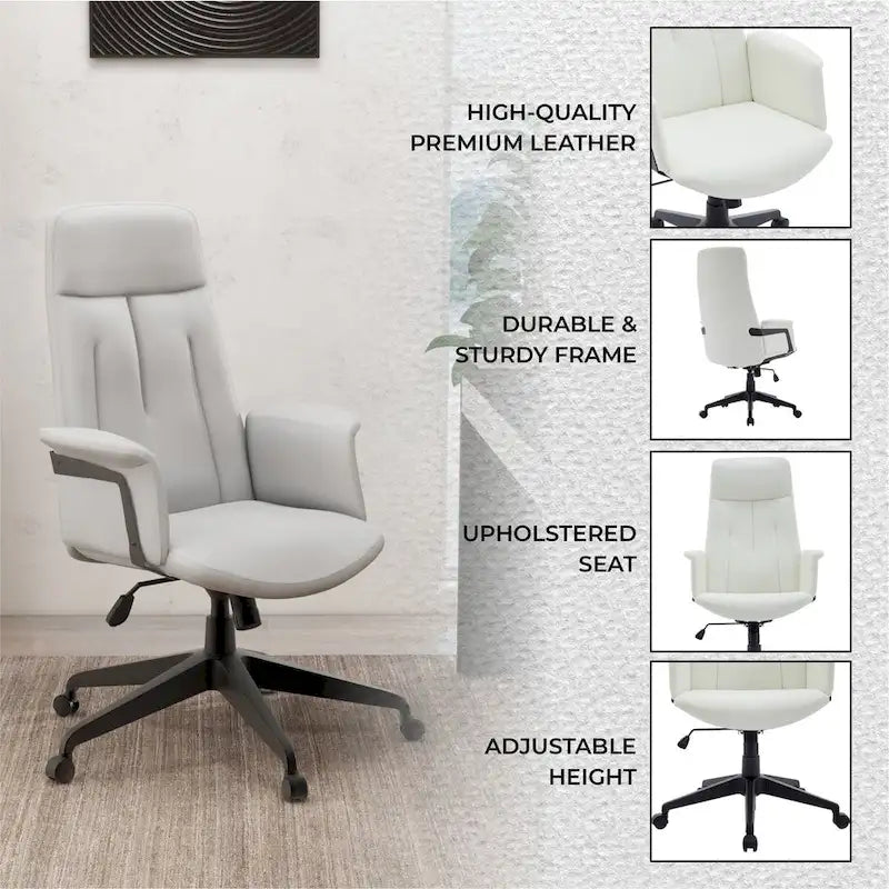 High-Back PU Leather Ergonomic Office Chair with Lumbar Support and Swivel