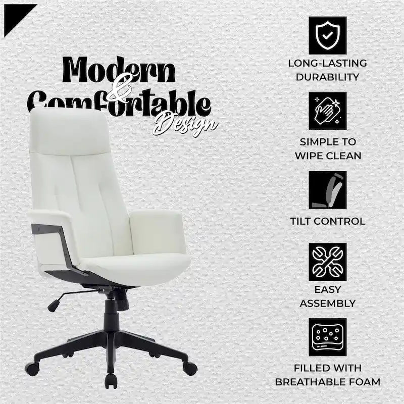High-Back PU Leather Ergonomic Office Chair with Lumbar Support and Swivel