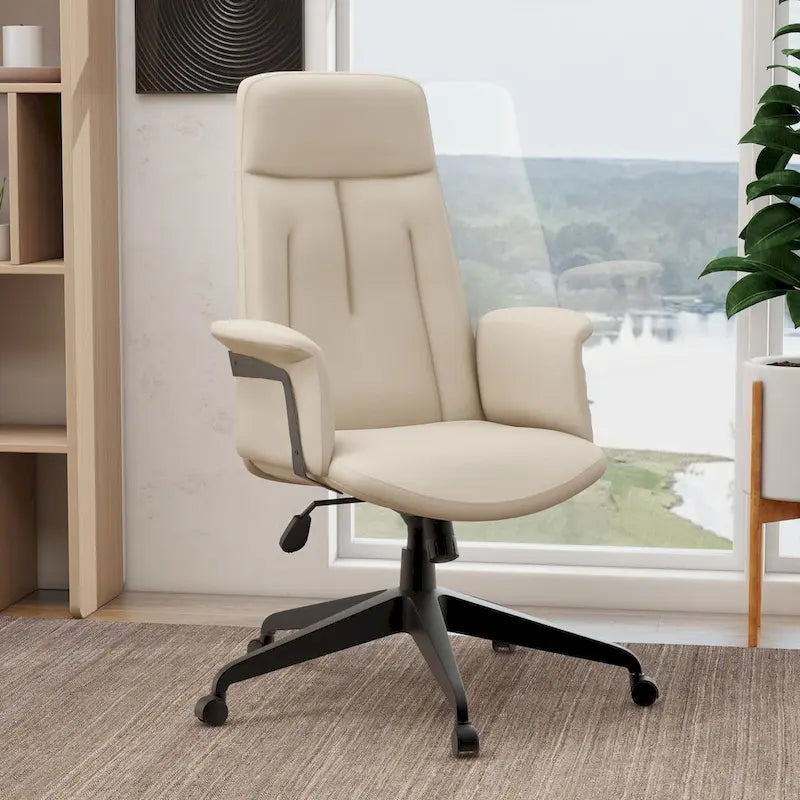 High-Back PU Leather Ergonomic Office Chair with Lumbar Support and Swivel