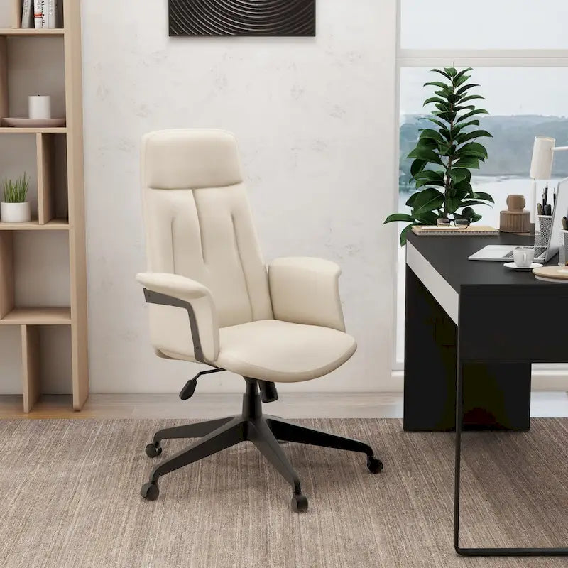 High-Back PU Leather Ergonomic Office Chair with Lumbar Support and Swivel