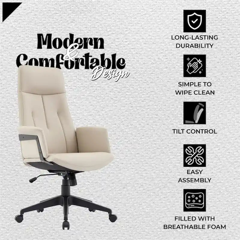 High-Back PU Leather Ergonomic Office Chair with Lumbar Support and Swivel