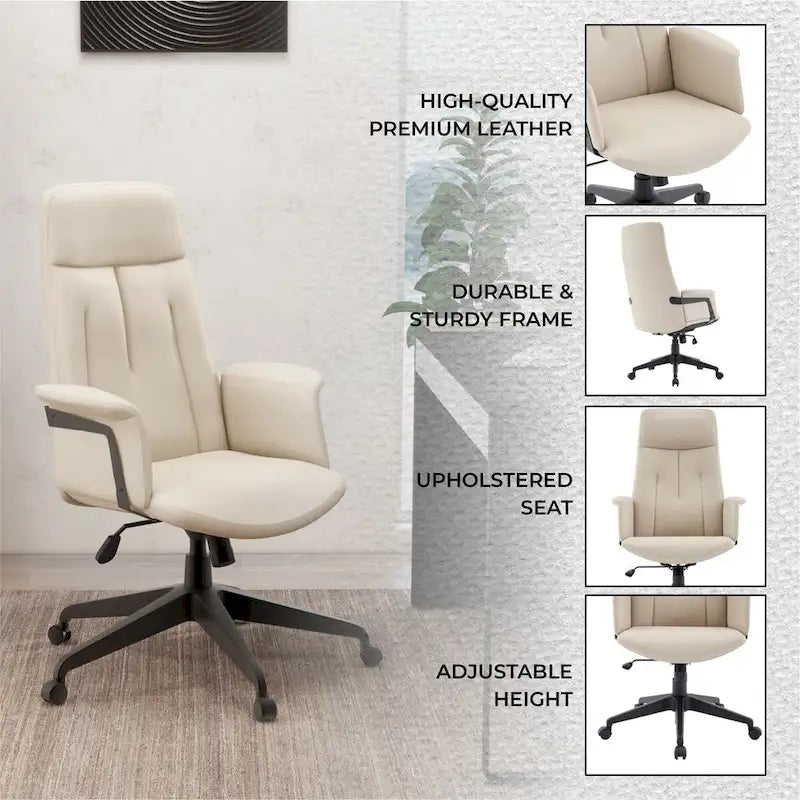 High-Back PU Leather Ergonomic Office Chair with Lumbar Support and Swivel